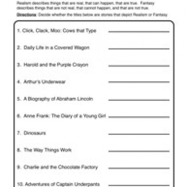 Realism And Fantasy Worksheets Free Worksheets Library