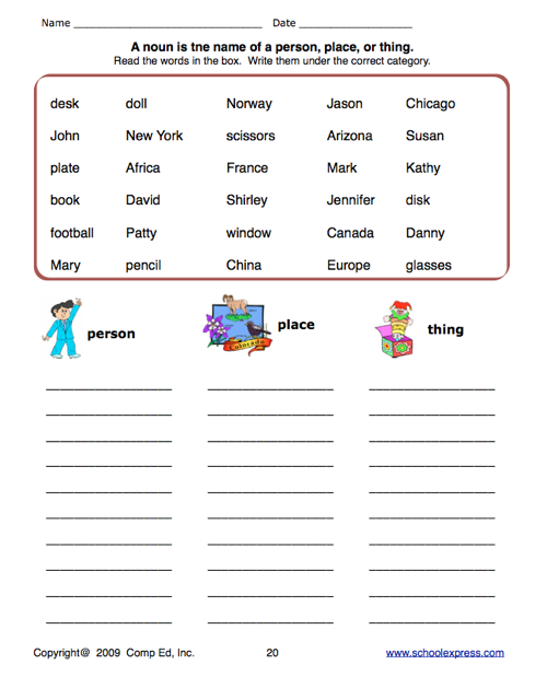 School Express Noun Worksheet
