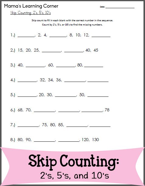 Skip Counting Worksheet  2s, 5s, 10s