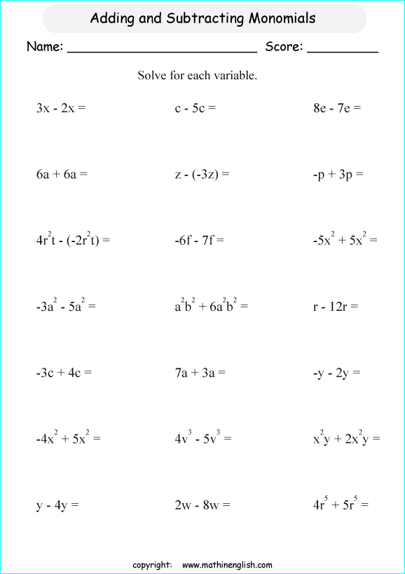 Solve These Algebra Equations Containing Monomials  Great Math