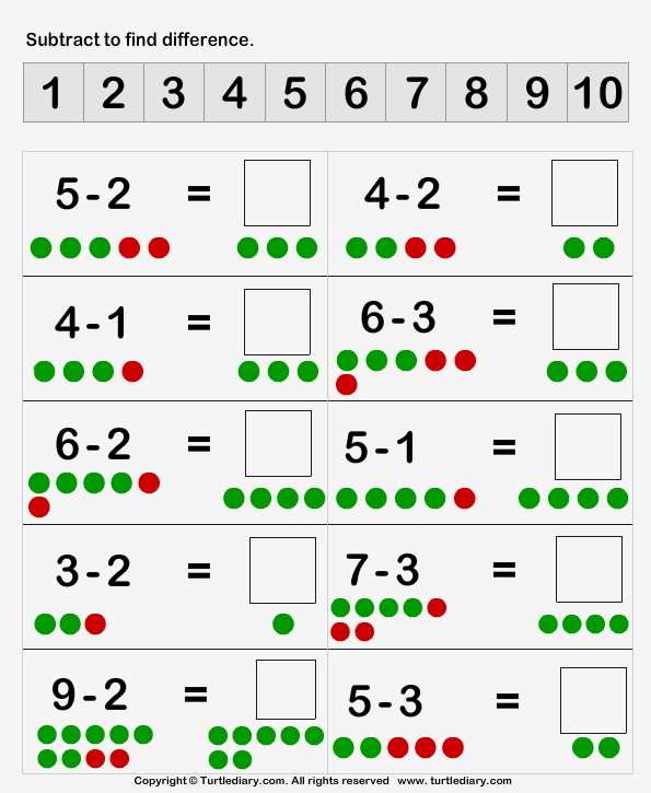 Subtracting Using Dot Figures Worksheet