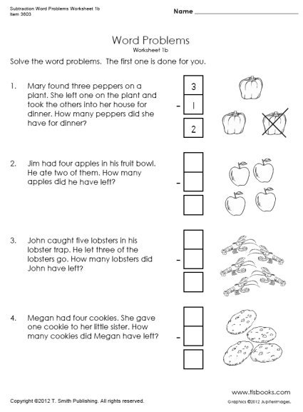 Subtraction Word Problems Worksheets 1b