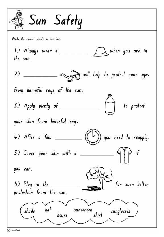 Sun Safety Printable 2, Health, Safety And Citizenship Skills