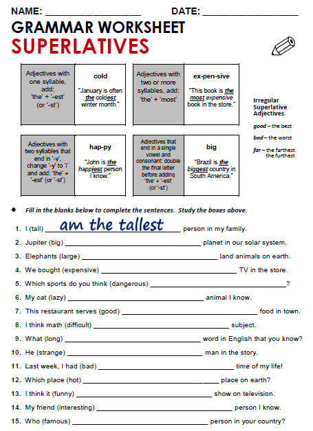 Superlative Worksheets Free Worksheets Library
