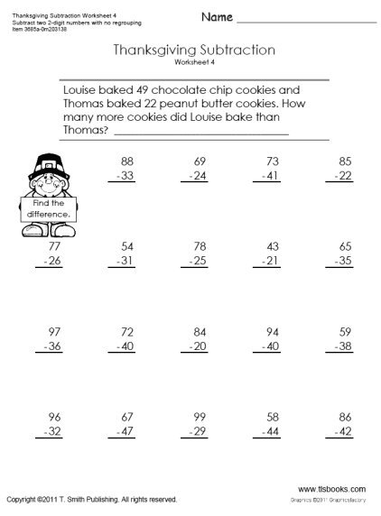 Thanksgiving Subtraction Worksheets 4 And 5