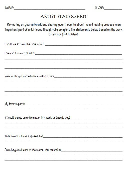 The Smartteacher Resource  Artist Statement Worksheet