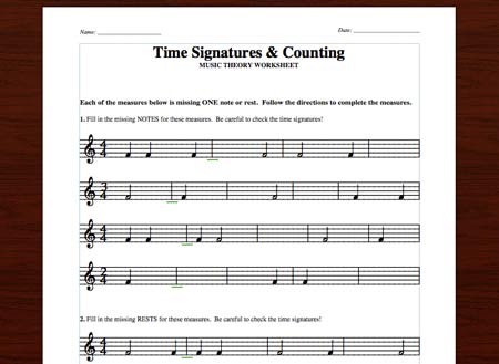 Time Signatures & Counting  Free Printable Theory Worksheets