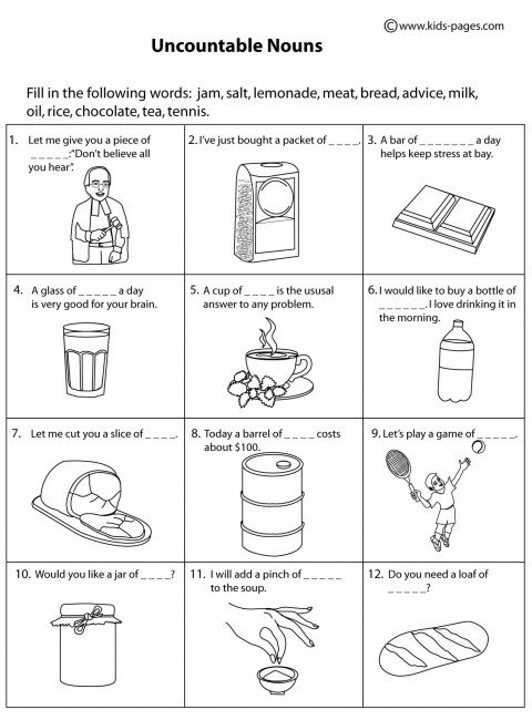 Uncountable Nouns B&w Worksheet