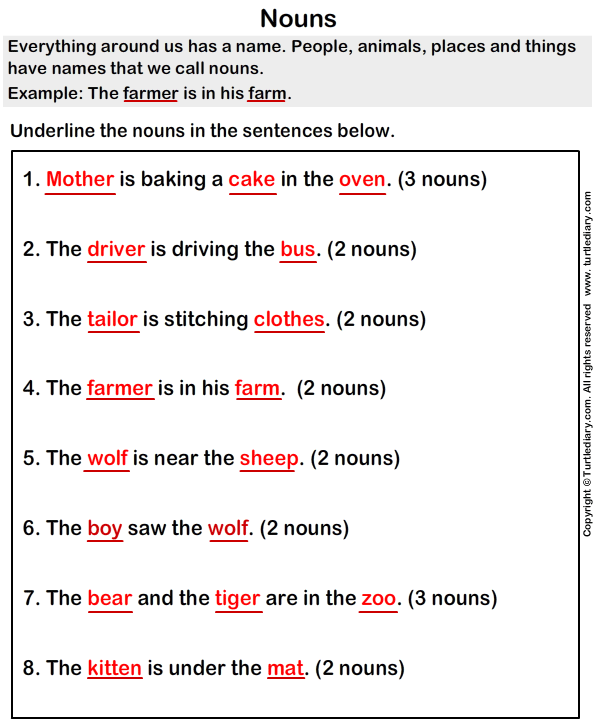 Underline The Nouns Worksheet