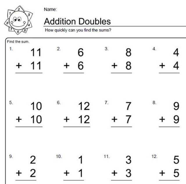 Worksheets For Elementary Math  Doubles Addition