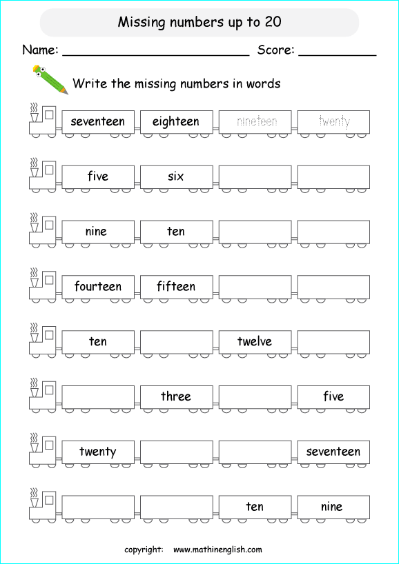 Write Number Words Up To 20 Math Number Writing Worksheet For