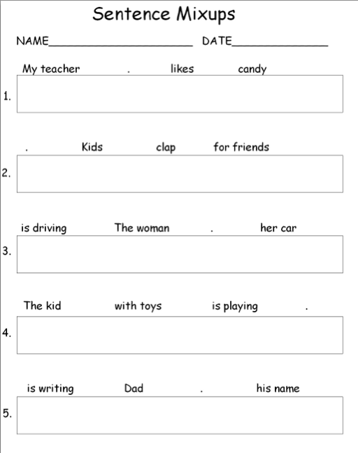 Writing Sentences Worksheets