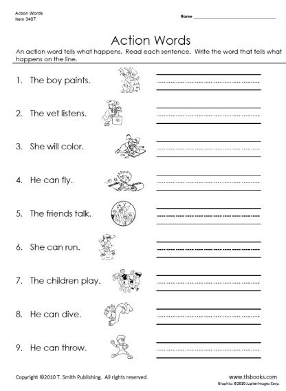 Action Words A First Grade Verb Worksheet