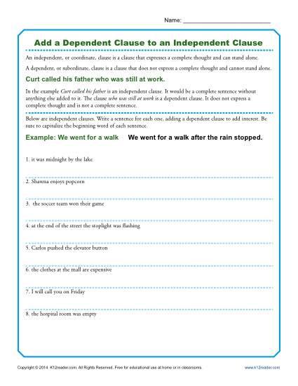 Add A Dependent Clause To An Independent Clause