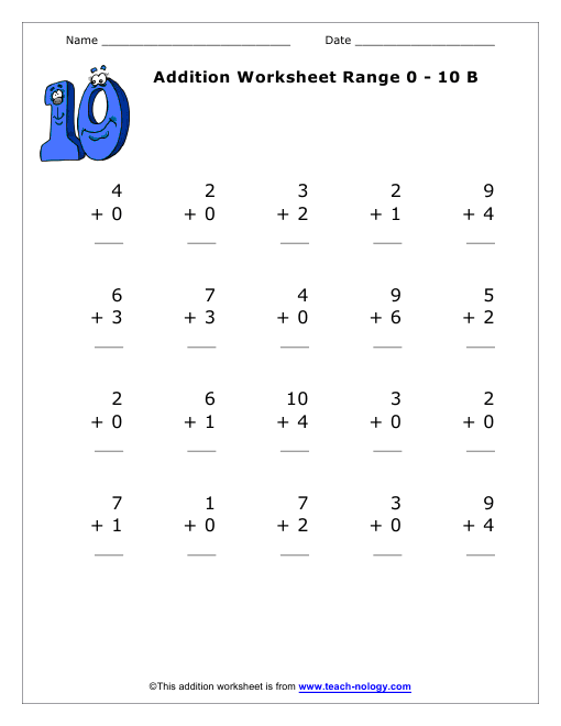 Addition Up To 10 Worksheets