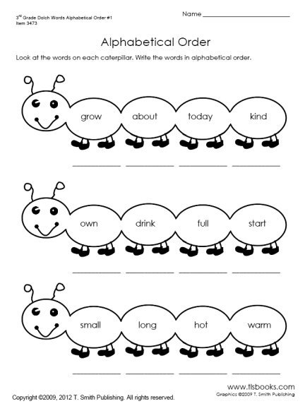 Alphabetize Third Grade Dolch Words