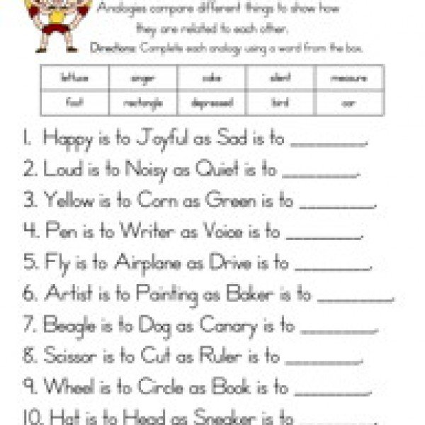 Analogy Worksheets For Kids Free Worksheets Library