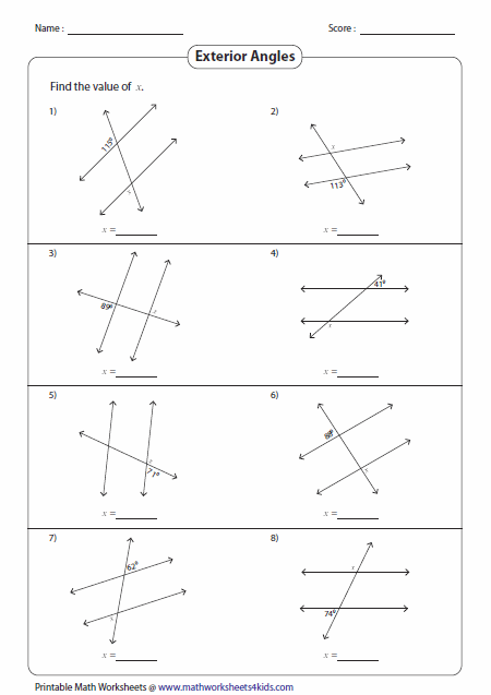 Angles Formed By A Transversal Worksheets