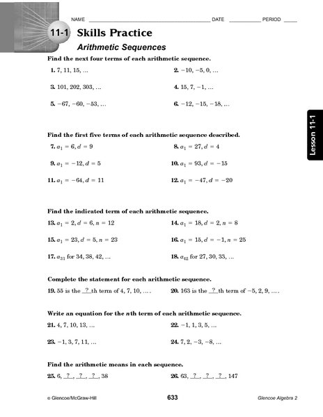 Arithmetic Sequence Worksheet With Answers