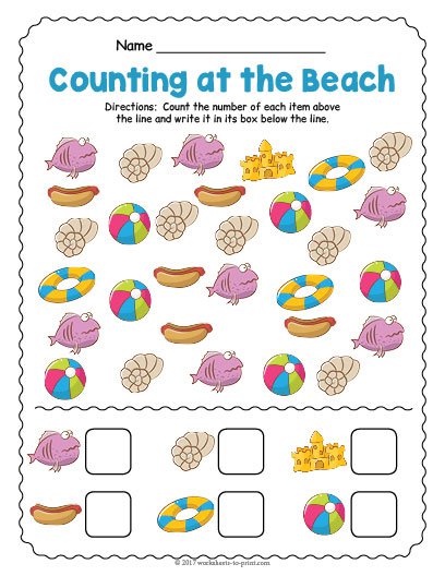 At The Beach Counting Worksheet