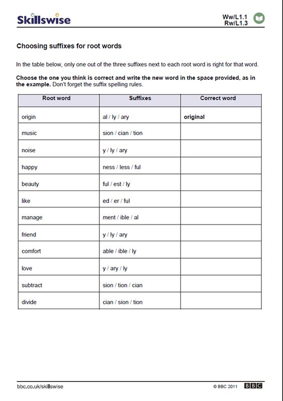 Base Words Worksheets