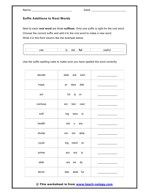 Base Words Worksheets