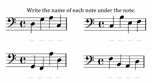 Bass Clef Notes Music Worksheet