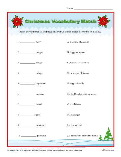 Christmas Vocabulary Match