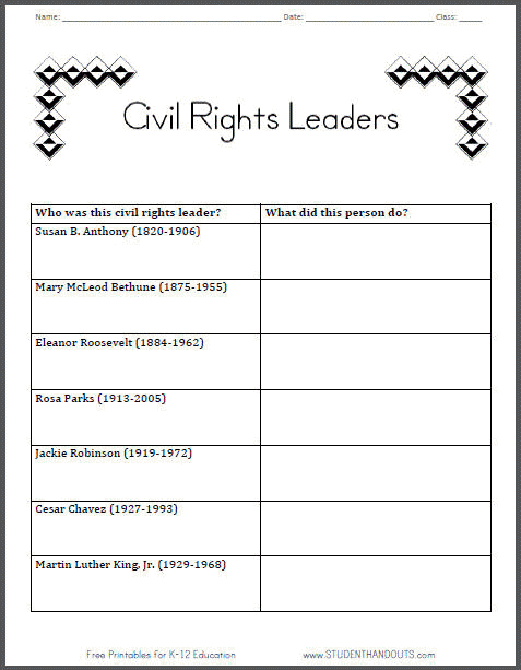 Civil Rights Leaders Table Graph Chart Worksheet For Grade 2 Ccss