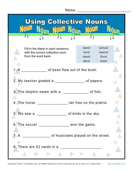 Collective Nouns Worksheet Free