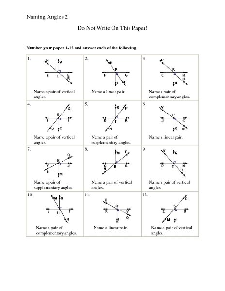 Complementary Supplementary Vertical Angles Worksheet Free