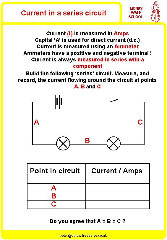 Current In A Series Circuit Worksheet   Physicsinfo