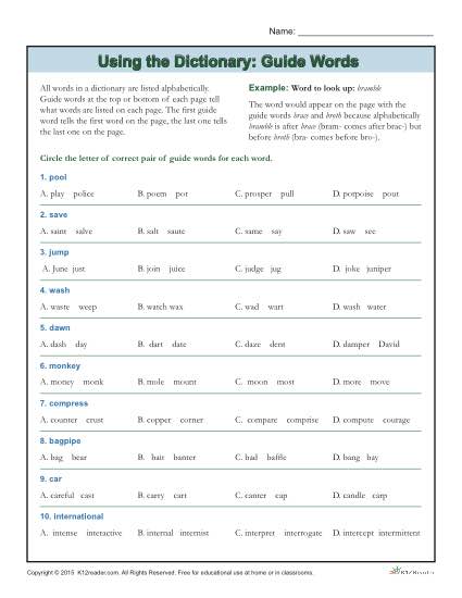 dictionary-skills-worksheets