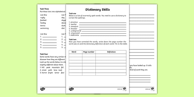 Dictionary Skills Worksheets