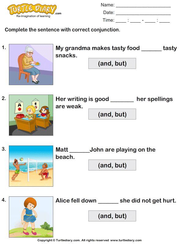 Fill In The Blanks Using Conjunctions But And Worksheet