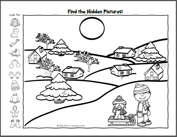 Find It! Winter Hidden Picture Worksheets