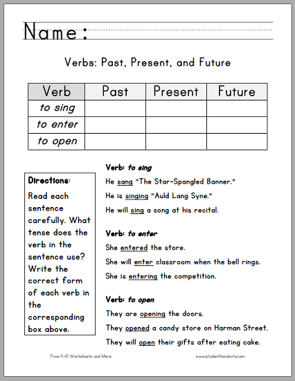First Grade Verb Tenses Worksheet