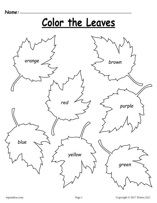 Free Fall Leaf Color Words Worksheet!