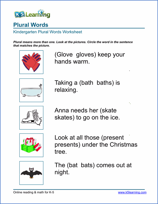 Free Preschool & Kindergarten Plural Words Worksheets