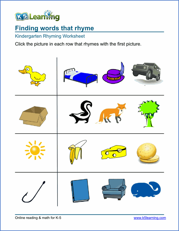Free Preschool & Kindergarten Rhyming Worksheets