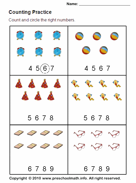 Free Preschool Counting Practice Math Worksheets
