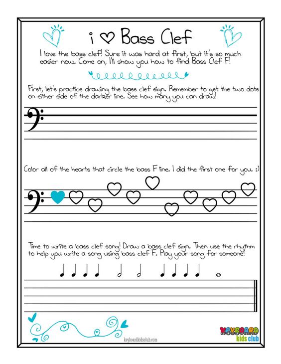 Free Printable Piano Bass Clef Worksheet Valentine's Day Pdf