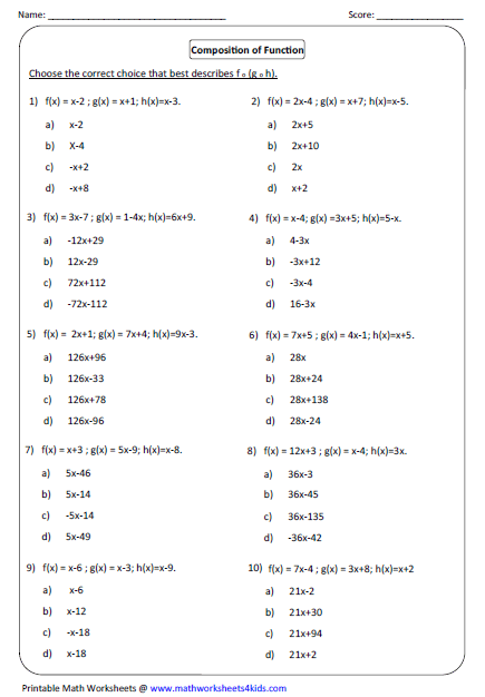 Function Worksheets Composition Of 3 Functions  Algebra  Function
