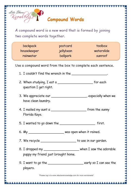 Grade 3 Grammar Topic 20  Compound Words Worksheets