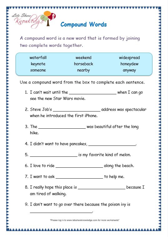 Grade 3 Grammar Topic 20  Compound Words Worksheets