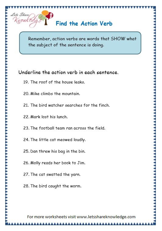 Grade 3 Grammar Topic 2  Action Verbs Worksheets