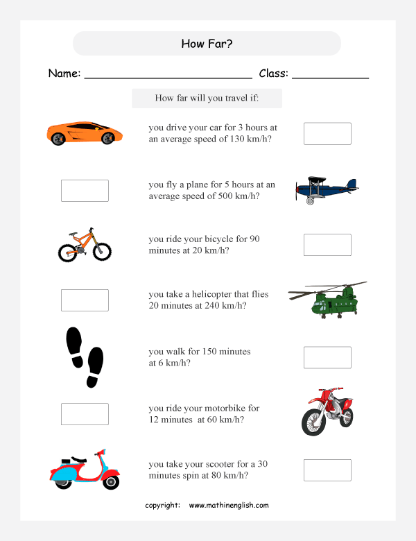 Grade 5 Or 6 Math Speed Worksheet Based On Metric Units Of Speed