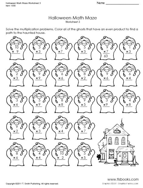 Halloween Math Maze Worksheet 3