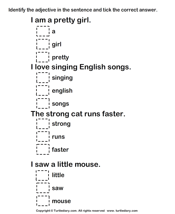 Identifying Adjectives In A Sentence Worksheet