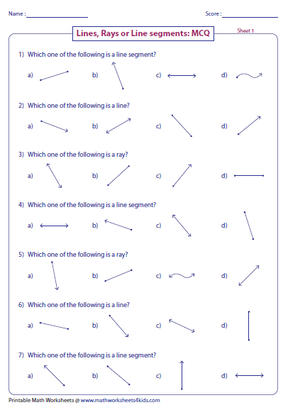 Lines, Rays And Line Segments Worksheets